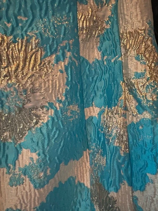 Turquoise and Gold Ruffle-Trim Mini Dress - Picture 2 of 3